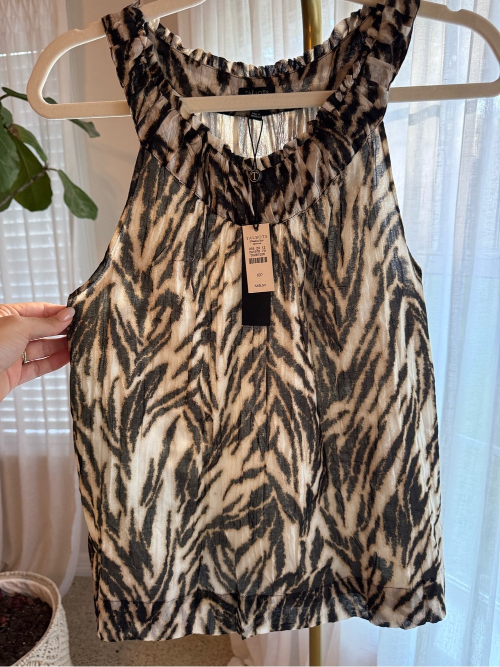 Talbots Black and Cream Zebra-Print Sleeveless Shell